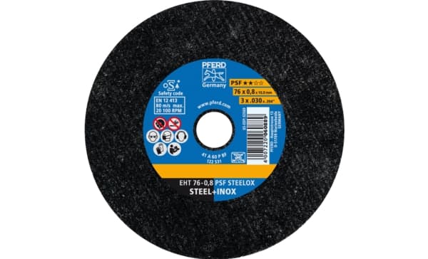 PFERD 65508109, Kutteskive, Rustfritt stål, Stål, Blad metall, Alle merker, 1 cm, 7,6 cm, Sort, Blå
