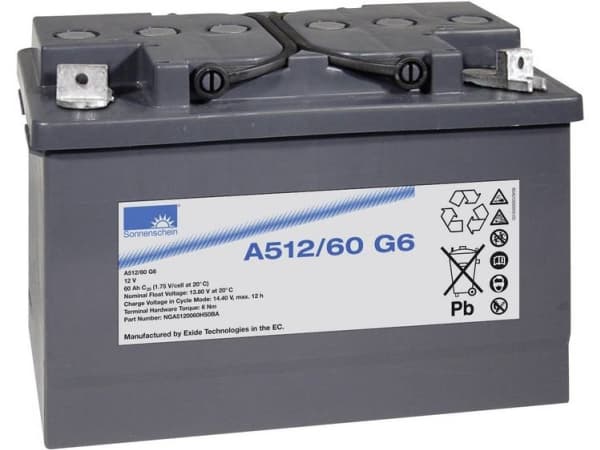 GNB Sonnenschein A512/60 G6 NGA5120060HS0BA Blybatteri 12 V 60 Ah Blygel (B x H x D) 278 x 190 x 175 mm M6-skruvanslutning Underhållsfritt