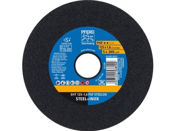 PFERD EHT 125-1,6 PSF STEELOX, Terästä, Ruostumaton teräs, PFERD, 12,5 cm, 12200 RPM, 25 kpl