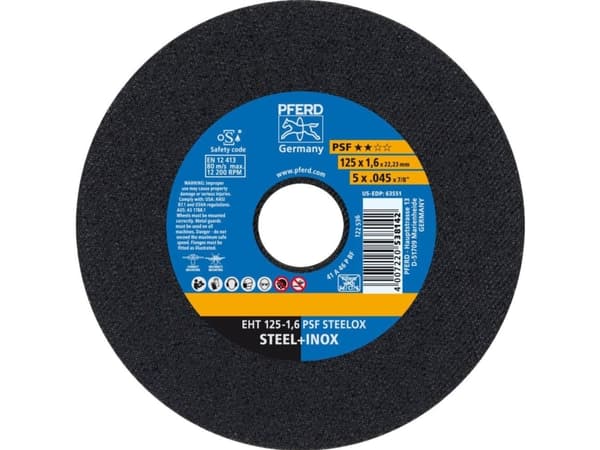 PFERD EHT 125-1,6 PSF STEELOX, Terästä, Ruostumaton teräs, PFERD, 12,5 cm, 12200 RPM, 25 kpl