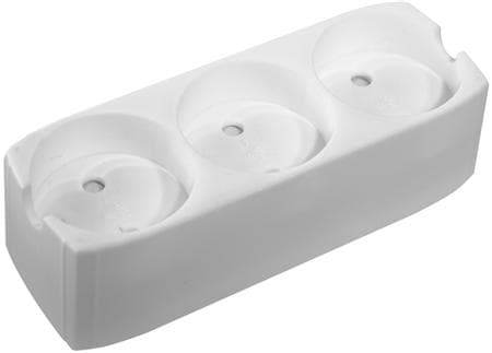 Förstärkt uttag med 3 uttag, utan jord, 16A 250V IP20, Polykarbonat - färg vit
