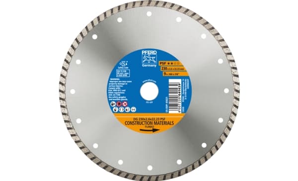 PFERD 68023222, 2,22 cm, 2,6 mm, 6600 RPM, Tyskland, 643 g, 262 mm