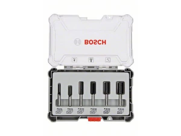 Bosch - Fresekutter - for bløtt tre, løvtre - 6 deler - 6 mm, 8 mm, 10 mm, 12 mm, 20 mm, 16 mm - cylindrical - lengde: 50 mm, 60 mm, 54 mm