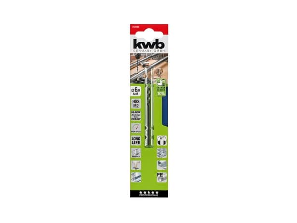 kwb 258610, Drill, Spiralborekrone, Høyrehåndsrotasjon, 1 mm, 34 mm, Strykejern, Profil, Blad metall, Rustfritt stål, Stål