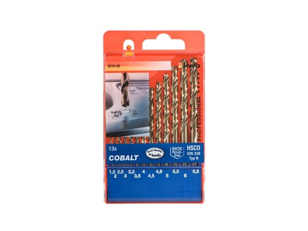 kwb 421600, Borr, Spiralborrkona, Högerrotation, Strykjärn, Plast, Profil, Metallplåt, Rostfritt stål, 135°, Kobalt-legerat höghastighetsstål (HSS-Co