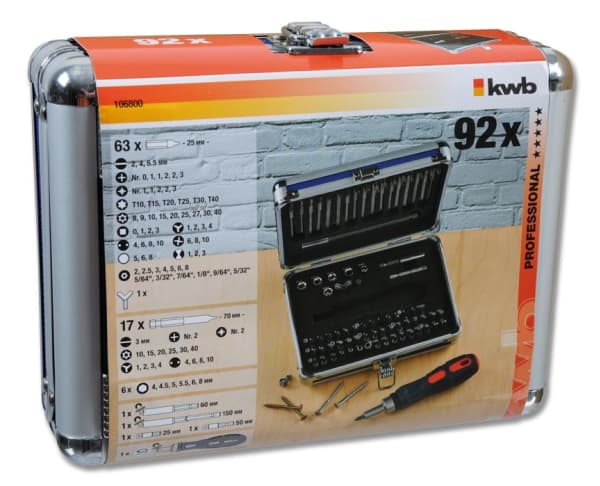 kwb 106800, 63 stykker, Philips, Pozidriv, Spor/slot, Torq-Set, Torx, Tri-Wing, 2, 4, 6.5 mm, 25 mm, 25,4 / 4 mm (1 / 4"), Sekskantet