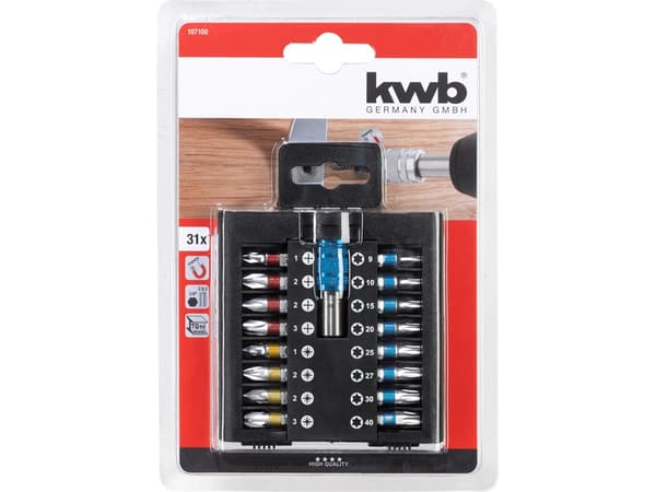 kwb 107100, Risti, Tasainen, Phillips, Pozidriv, Terästä, ISO 1173, 25,4 / 4 mm (1 / 4"), Kahdeksankulmainen, Kupla