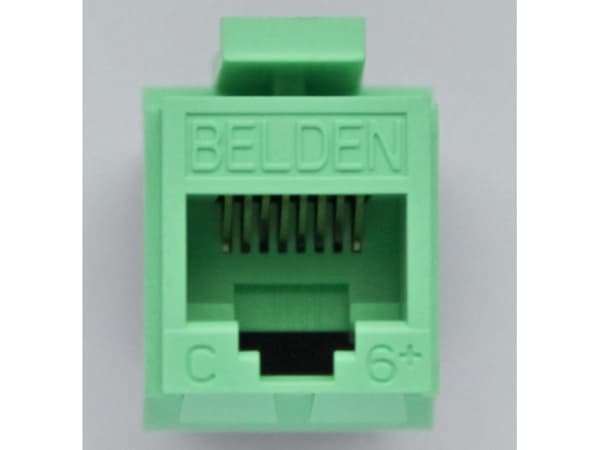 Belden AX101325, Platt, Grön, RJ-45, Honkoppling, Cat6+, FCC Part 68, Subpart F, IEC 60603-7
