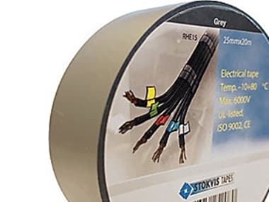 Stokvis PVC tape 25mmx20m - Grå, isoleringstape m/kraftig klæber t/høj & lav temperatur