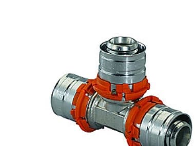 MLC-puristimen T-kappale 32-32-32mm - lattialämmitykseen ja lämpimän käyttöveden ja pattereiden lämmitysjärjestelmiin