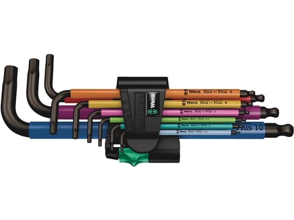 Wera 950/9, L-formet hexnøkkel, Metrisk, 9 stykker, Plast, Rustfritt stål, Svart oksiderende