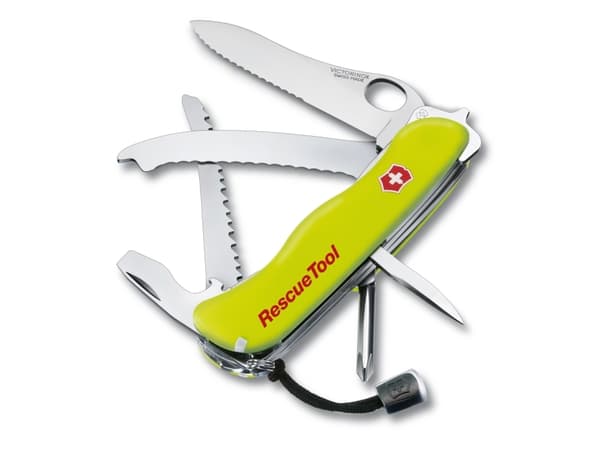 Victorinox Rescue Tool, Fällkniv med låsblad, Kniv med flera verktyg, Spey point, Rostfritt stål, Polyamid, Gul