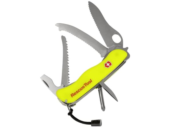 Victorinox Rescue Tool, Fällkniv med låsblad, Kniv med flera verktyg, Spey point, Rostfritt stål, Polyamid, Gul