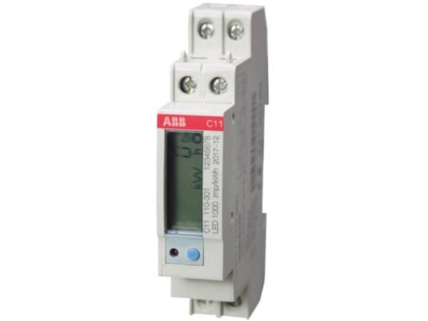 KWh-mätare, 1-polig+noll, direktmätning klass 1, 40A, 230V AC, ej MID, 1000puls/kwh, 17,5mm bred