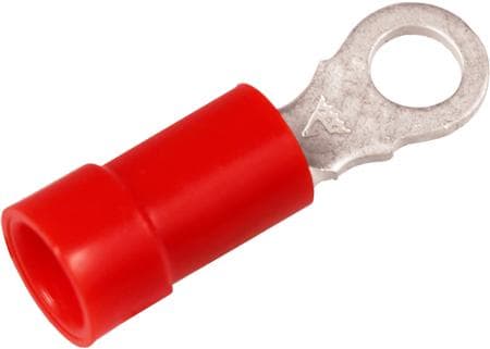 ELPRESS Pose med 50 stk. isoleret ringkabelsko A1543R-PB, 0,5-1,5mm², red, M4. Cu 99,95%, fortinnet med hårdloddet hals. Isolation: PC.