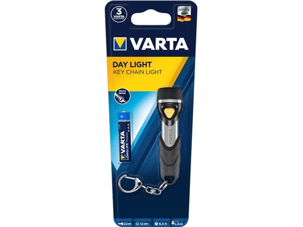Varta Day Light Key Chain Light, Avaimenperätaskulamppu, Alumiini, Musta, ABS-synteettinen, Alumiini, Kumi, LED, 1 lamppua, 12 lm