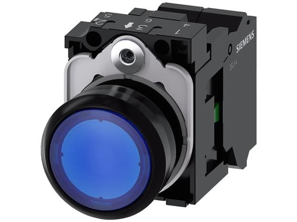 Lystrykknap blå, Trykknap, flad, med holder, 1 NO, LED modul med integreret LED 24 V AC/DC, fjeder
