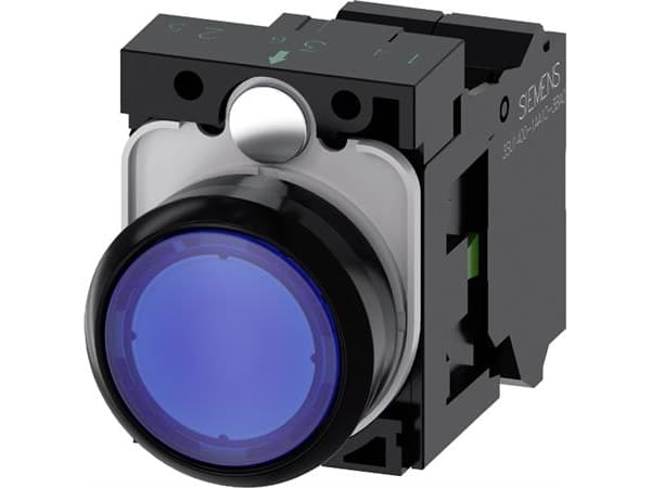 Lystrykknap blå, Trykknap, flad, med holder, 1 NO, LED modul med integreret LED 24 V AC/DC, fjeder