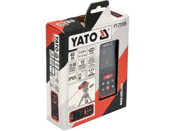 Yato YT-73126, Laseravstandsmåler, 40 m, Matrise Skriver, Inn, m, 0,2 m, 2 mm, 0 - 60 °C