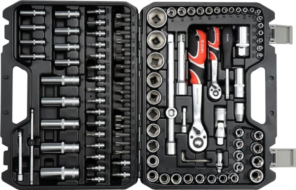 Yato YT-38791, Topnyckelsats, Svart, Röd, Rostfritt stål, Kromvanadiumstål, 7,4 kg, 1/4, 1/2", 10,11,12,13,13,14,14,15,16,16,17,18,19,20,21,22,24,27,
