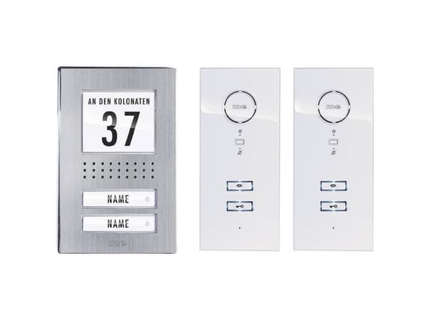 m-e modern-electronics Kablet porttelefon komplett sett ADV 122 WW 2 familiehus rustfritt stål, hvit (ADV 122 WW)