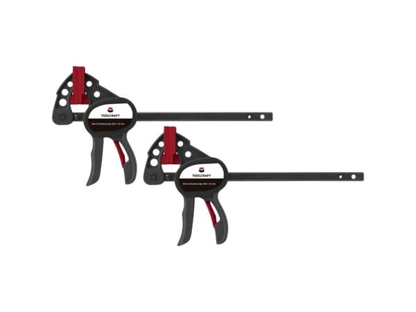 Mini-Einhandyzwinge 100x35 mm sæt med 2 stk. TOOLCRAFT 1669393 Spann-Weite (max.):100 mm Mål, længde: 191 mm Udhængsmål:35 mm