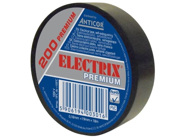 Anticor Electrical insulating tape ELECTRIX 200 PREMIUM 19mm 18m black