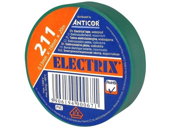 Anticor PVC elektrisk isolasjonstape grønn 19mm 20m