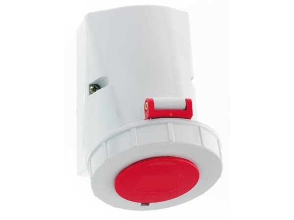 BALS CEE seinäpistorasiaH6 400V 16A 5-napainen punainenleveä korkeus 75x100 mm, yläosa M20 alaosa M20IP6, polyamidi