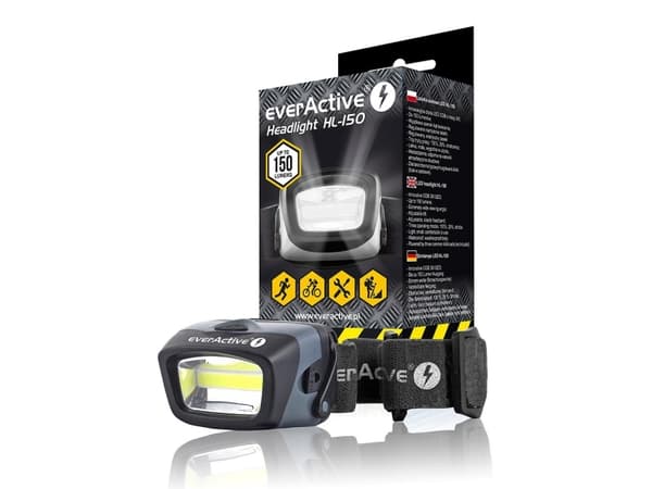 Everactive HL150, Taskulamppu otsanauhalla, Musta, Painikkeet, COB LED, 1 lamppua, 3 W musta