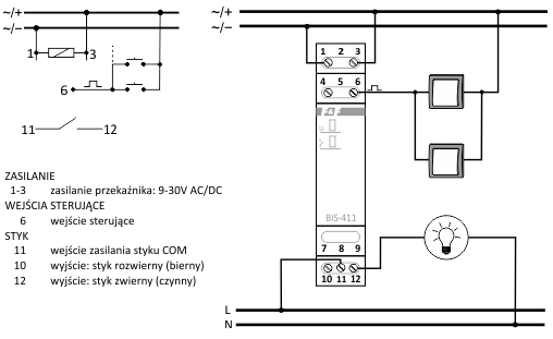 1P 16A erotettava 24V AC/DC Inrush BIS-411i-24V BIS-411-LED-24V bistabiili rele BIS-411-LED-24V bistabiili rele