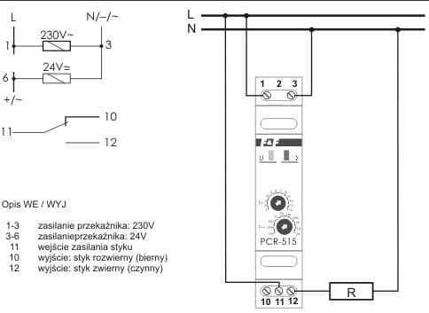 Tidsrelä 1P 10A 0.1sec-576h 230V AC, 24V AC/DC fördröjd verkan PCR-515DUO