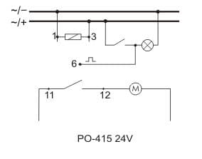 Aikarele 1P 10A 1-15min 24V AC/DC viivästetty pudotus PO-415-24V