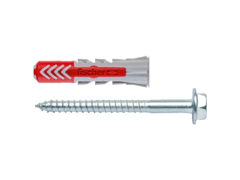 Fischer DuoPower, Kit med skruv och väggplugg, Betong, Gipsskivor, 60 mm, 1,2 cm, 8,5 cm, 10 styck