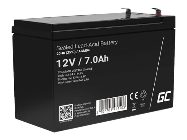 Green Cell - UPS-batteri - 1 x batteri - Sealed Lead Acid (SLA) - 7 Ah - svart
