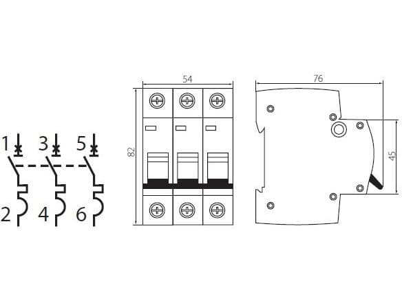 Strømbryter 3P B 20A 6kA AC KMB6-B20/3 23152