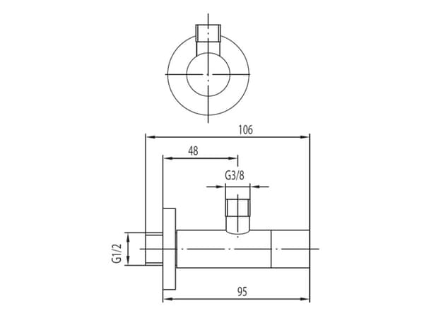 KFA Vinkelventilhandtag cylinder 1/2 "x3/8" (244-040-00)