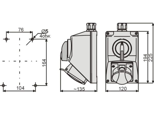 Installationssats med O-I 1x16A 5P 400V C16-18N frånskiljare IP54 971603