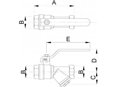 Hydroland Titan -palloventtiili viistetyllä suodattimella ja 3/4" mutteripulttiyhteellä (ZKWF-PP-20)