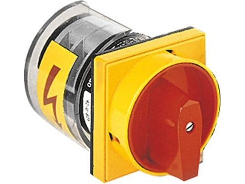 LOVATO Electric Cam switch 0-1 4P 25A recessed with a yellow/red knob locked with a padlock (7GN2592U25)