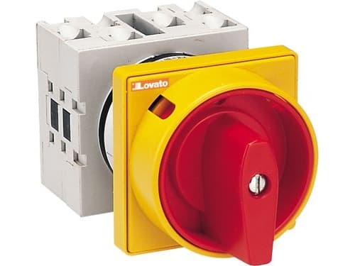 LOVATO Electric Cam switch 0-1 3P 16A recessed with a yellow/red knob locked with a padlock (GX1610U25)
