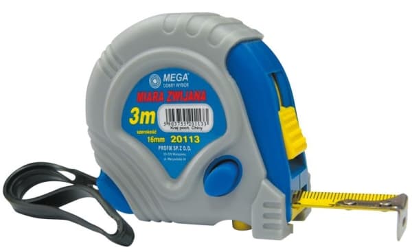 MEGA Tape measure 2m/16mm. 3 stoppers with a rubber cover - 20112