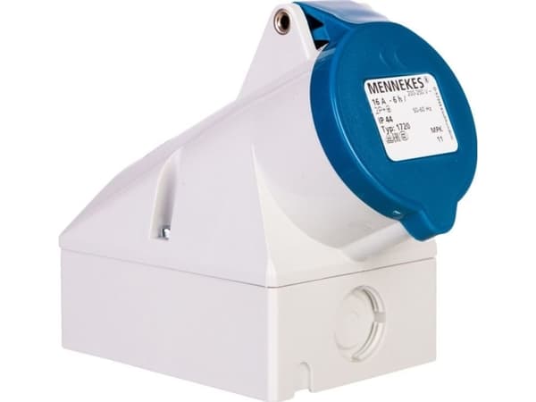 MENNEKES CEE-seinäpistorasia 3-napainen 16A 400V IP44, H6 kello. TwinCONTACT (ruuviton liitäntä). M20-esiliittimet