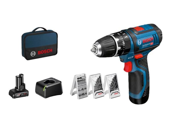 Bosch GSB 12V-15 Professional - Hammerbor/driver - trådløs - 2 hastigheter - nøkkelfri borhylse 10 mm - 30 N·m - 2 batterier - 12 V