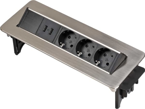 Brennenstuhl 1396200113, 2 m, 3 AC-pistorasia(a), Sisätila, IP20, Musta, Ruostumaton teräs, 115 mm