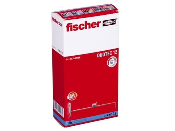 Fischer DUOTEC 12, Kit med skruvkrok och väggplugg, Betong, Metall, Grå, Röd, M6, 60 mm
