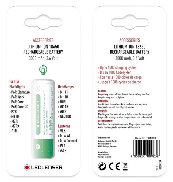 LEDLENSER 18650 Li-Ion uppladdningsbart batteri - 3000 mAh