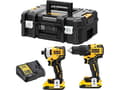 Miniatyrbild 1 av 5: DeWalt cordless screwdriver combo pack DCK2062D2T 18 Volt Hammer (yellow / black 2 screwdriver 2x Li-ion battery pack XR 2 0Ah T STAK b