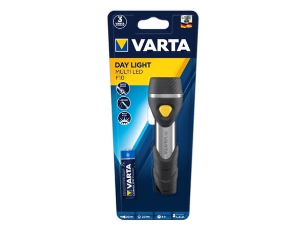 Varta Day Light Multi LED F10, Avaimenperä taskulampulla, Alumiini, Musta, Synteettinen ABS, Alumiini, Kumi, Painikkeet, CE, LED, LED