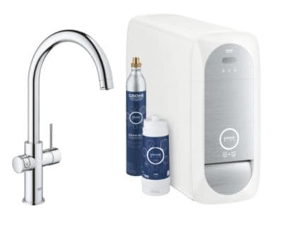 Grohe Blue Home Duo start kit - etgrebs armatur i krom med filterfunktion, C-tud, LED trykknap, WIFI/Bluetooth funktionalitet